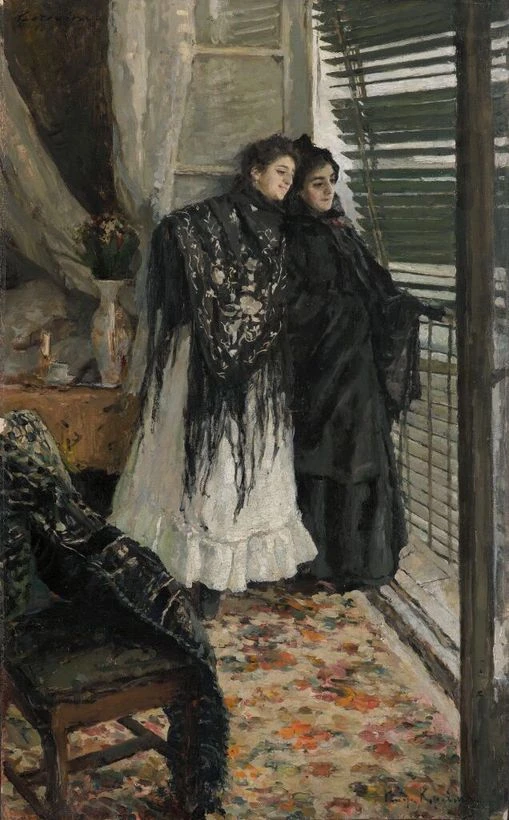 У балкона. Испанки Леонора и Ампара. 1886. Холст, масло.<br>Изображение: Государственная Третьяковская галерея, Москва