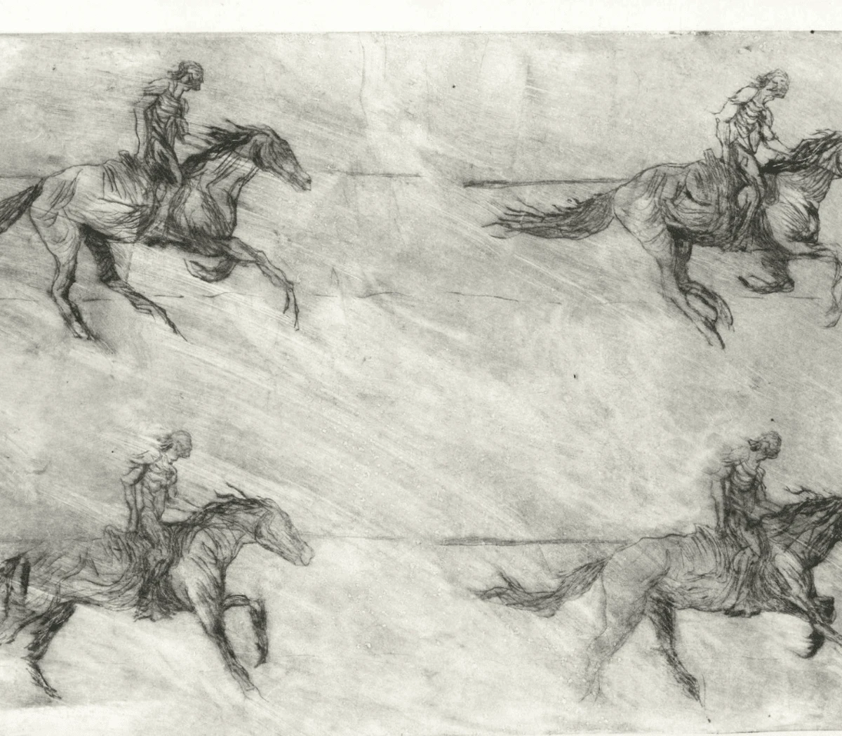 «Horsemans 3_3». 2021. Сухая игла, хлопковая бумага.<br>Изображение: ivanarkhipov.com