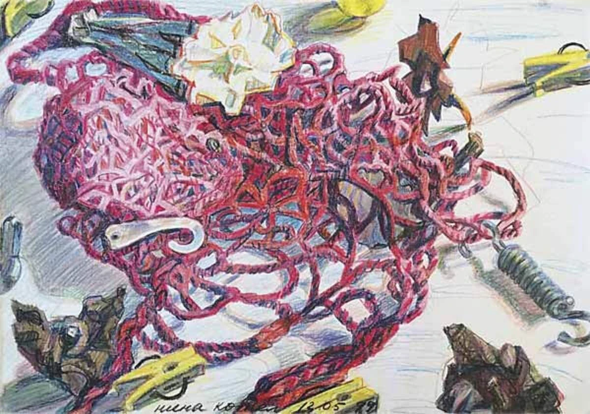 Лист из серии «Золотая рыбка». 1999. Бумага, восковая пастель, цветные карандаши. Собрание семьи художницы.<br>Изображение: artinvestment.ru