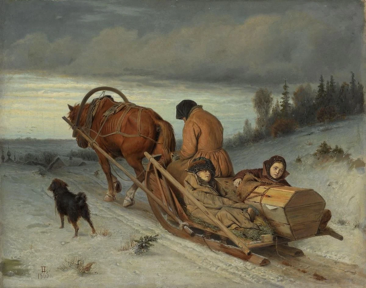 Проводы покойника. 1865. Холст, масло.<br>Изображение: Государственная Третьяковская галерея, Москва