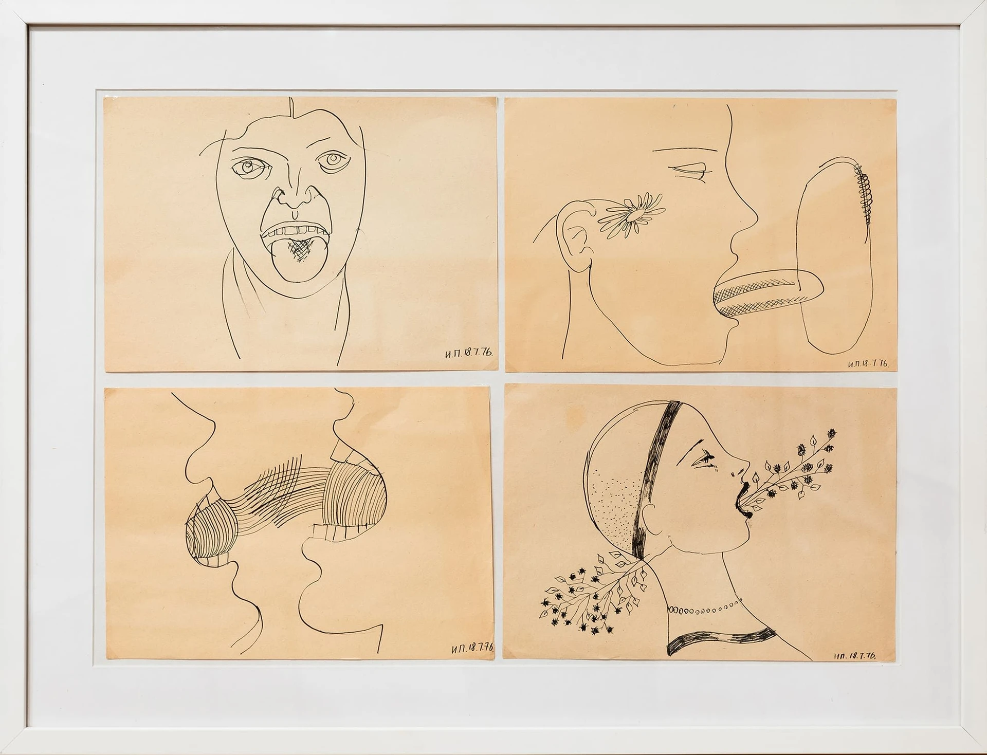 Рисунки Ирины Пивоваровой на выставке «Центр исследований Оттепели. Эпизод III» в Центре Вознесенского.<br>Фото: предоставлено пресс-службой Центра Вознесенского