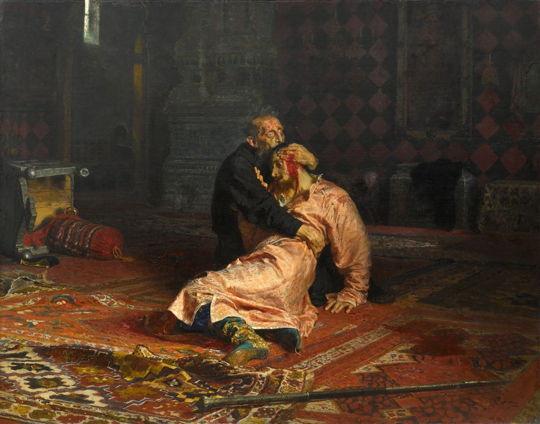 Иван Грозный и сын его Иван 16 ноября 1581 года. 1885. Холст, масло.<br>Изображение: Государственная Третьяковская галерея, Москва