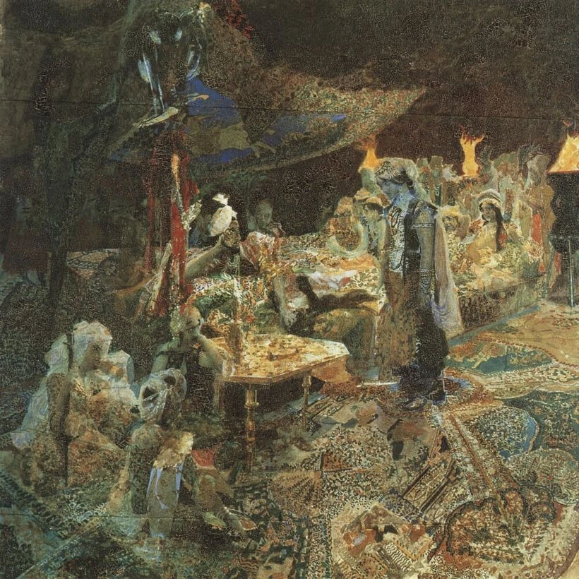 Восточная сказка. 1886. Бумага на картоне, акварель, белила, графитный карандаш, коллаж, лак.<br>Изображение: Национальный музей «Киевская картинная галерея»