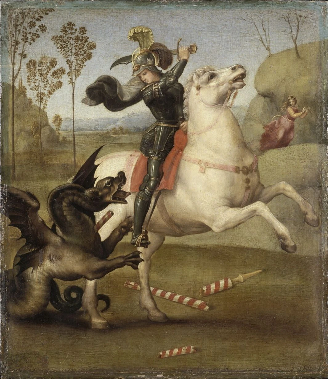 Святой Георгий, побеждающий дракона. 1503–1505. Дерево, масло.<br>Изображение: Лувр, Париж